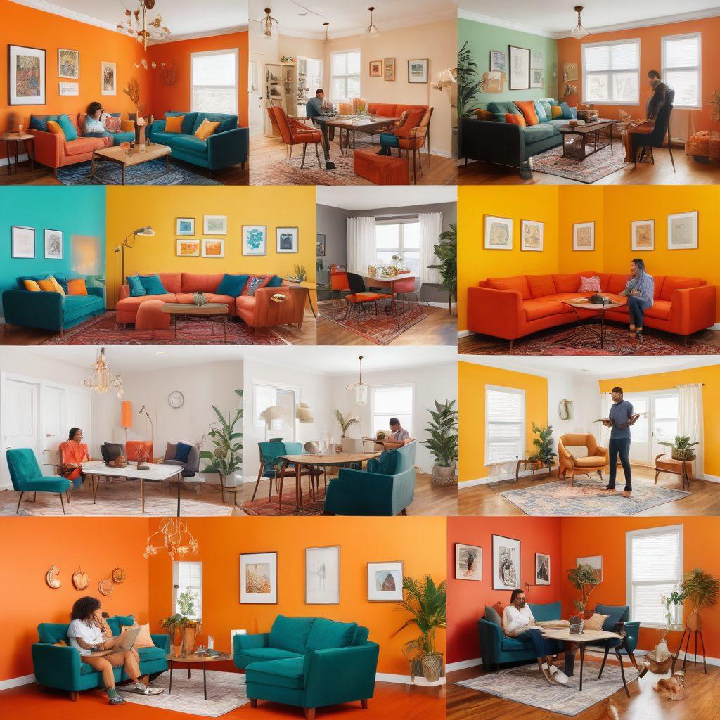 A collage showcasing a diverse group of people reviewing lease agreements in a cozy apartment setting, surrounded by symbolic elements of renter's rights like a gavel, house keys, and legal documents. Bright colors, an inviting atmosphere, and a warm, friendly vibe that inspires confidence in the art of apartment rentals. super-realistic. vibrant colors. cozy background.